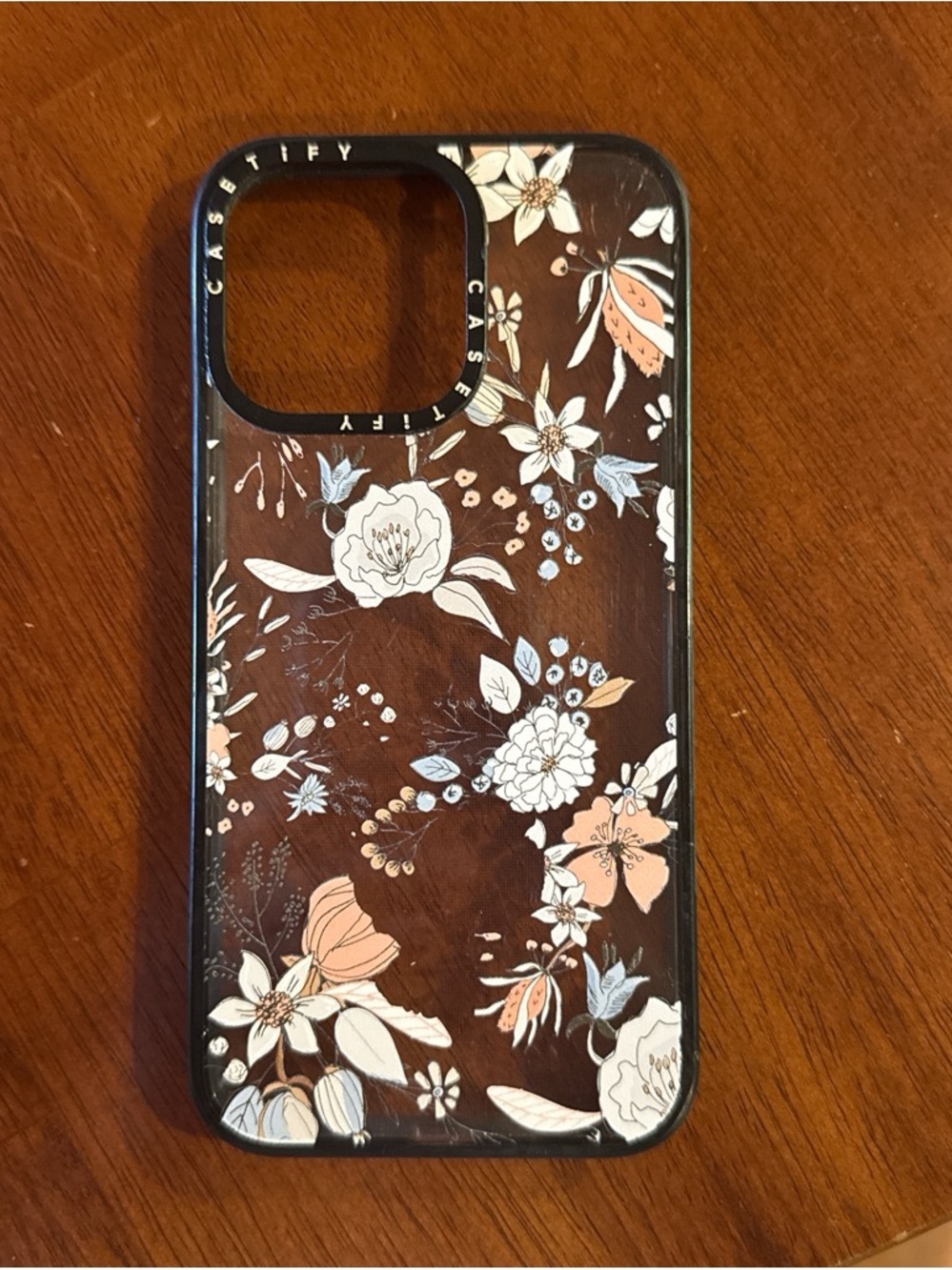 Casetify Brown Wood-Effect Floral Phone Case with Cream & Peach Accents